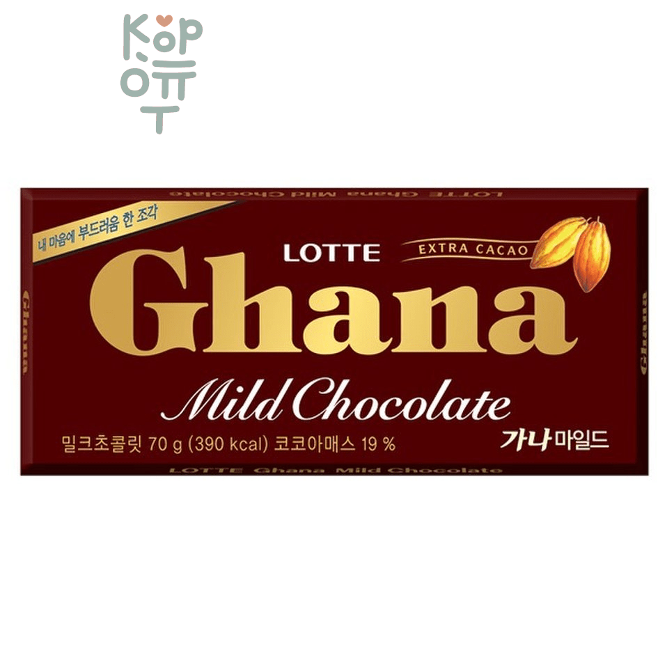 Lotte Ghana Mild Chocolate Bar - Шоколад Гана молочный, мягкий, 70гр.*40шт. в Коробке