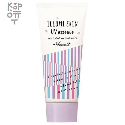 Parasola Illumi Skin Солнцезащитная водостойкая крем-эссенция, SPF 50+ PA++++, 80 г Солцезащитная водостойкая крем-эссенция "lllumi Skin" — уходовое средство для регулярного использования; в товаре выделяются: лаванда и гиалуроновая кислота. В КорОпт можно подобрать свежие приходы азиатской косметики с хорошим остаточным сроком годности и собрать заявку по средствам регулярного ухода.