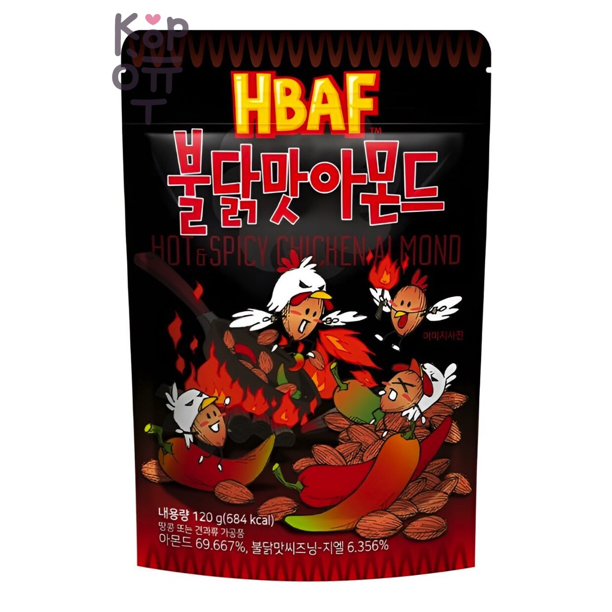 HBAF Hot &amp; Spicy Chicken Almond (Buldak Almond) - Миндаль со вкусом острой курицы, 120 г