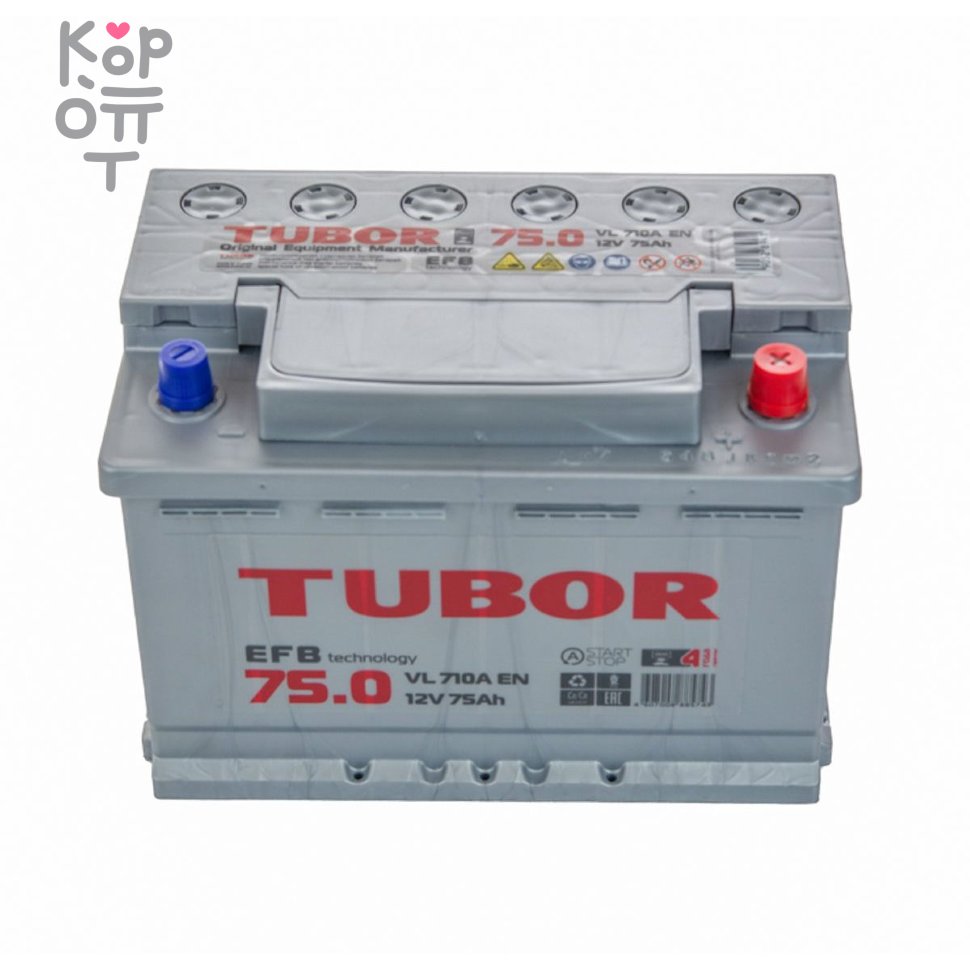 Аккумулятор TUBOR EFB 6СТ-75.0 VL, 75A, L3 ( L )