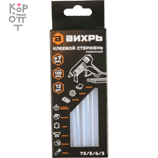 Клеевой стержень 7х100мм., 12шт. Вихрь, купить с доставкой на дом фото 1 &mdash; Корейские товары для всей семьи(КорОпт)