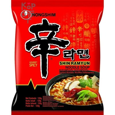 NONGSHIM Shin Ramyun Лапша сублимированная Шин Рамен, острая с говядиной, мягкая упаковка, 120 г