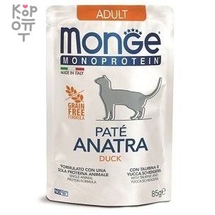 Monge Cat Monoprotein Pouch паучи для кошек утка 85г, купить с доставкой на дом фото 1 &mdash; Корейские товары для всей семьи(КорОпт)