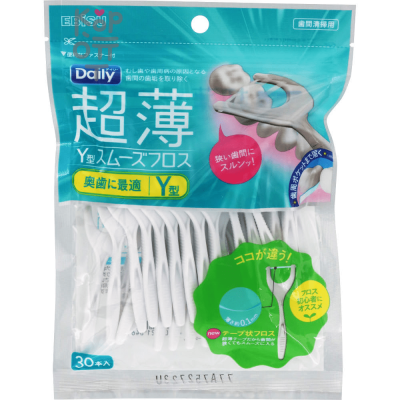 EBISU Everyday Y-shaped Dental Floss - Флоссер c ЛЕНТОЧНОЙ зубной нитью на короткой Y-образной ручке 30шт.