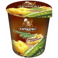 Картошечка Пюре с ржаными сухариками и малосольными огурцами, 50 г