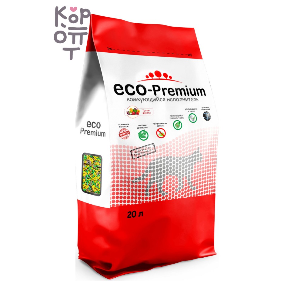 ECO-Premium Тутти-фрутти комкующийся — растительный наполнитель для кошачьего туалета