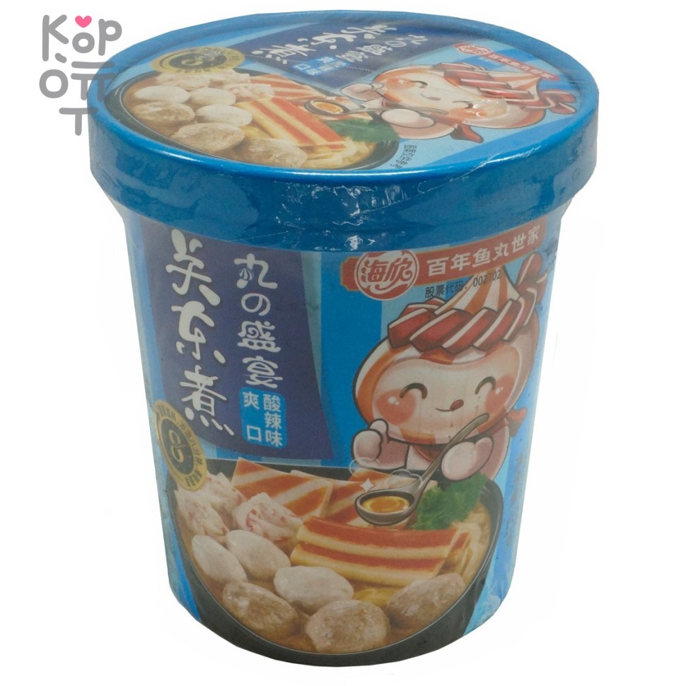 Лапша быстрого приготовления из морепродуктов, Золотой суп с остро-кислым вкусом, синяя, Haixin Guandong, 153гр.
