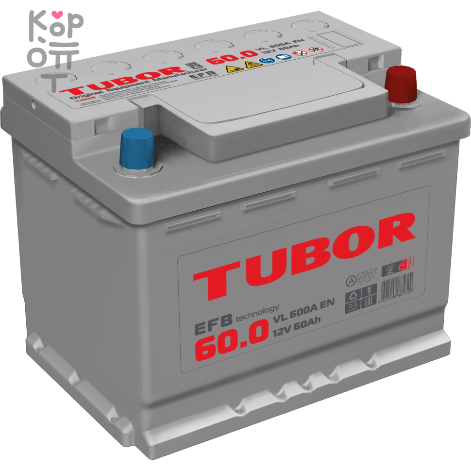 Аккумулятор TUBOR EFB 6СТ-60.1 VL, 60A, L2 ( R ), купить с доставкой на дом фото 1 — Корейские товары для всей семьи(КорОпт)