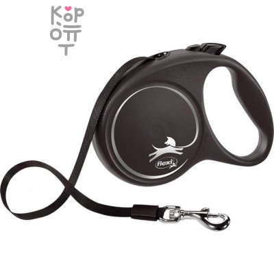 flexi рулетка Black Design L (до 50 кг) 5 м лента черный/серебро