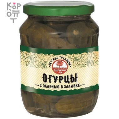 Огурчики маринованые в заливке с зеленью, Hungrow, 680гр. — Корейские товары для всей семьи(КорОпт)