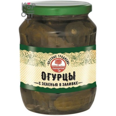 Hungrow Огурчики маринованые в заливке с зеленью, 680 г
