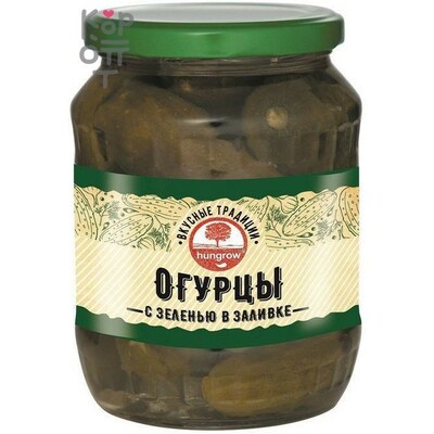 Hungrow Огурчики маринованые в заливке с зеленью, 680 г