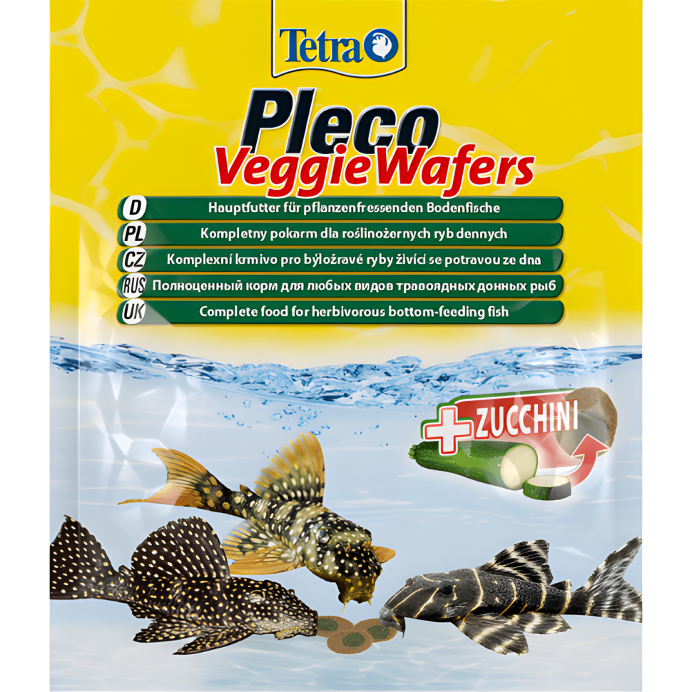 TetraPleco Veggie Wafers корм-пластинки с добавлением цуккини для донных рыб 15гр.