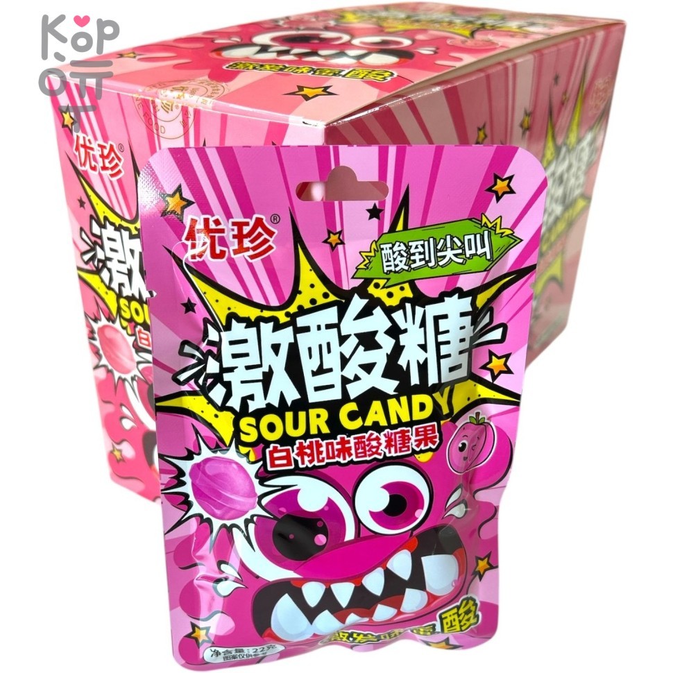 Кислая леденцовая карамель Sour Candy - Жутко кислые конфеты со вкусом Персика, купить с доставкой на дом фото 1 &mdash; Корейские товары для всей семьи(КорОпт)
