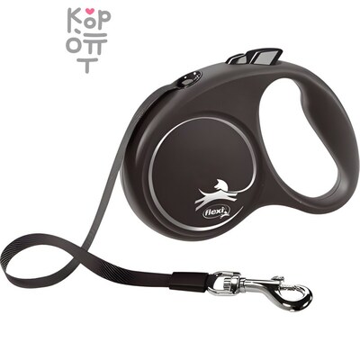 flexi рулетка Black Design M (до 25 кг) 5 м лента черный/серебро