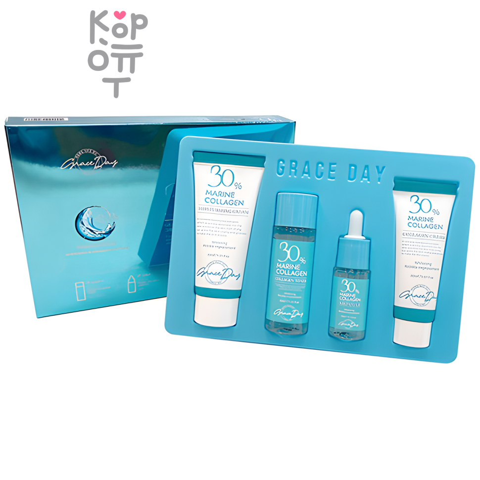 Grace Day Collagen 30% Kit - Увлажняющий набор для лица с 30% коллагеном, 4 средства