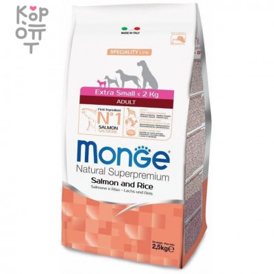 Monge Dog Speciality Extra Small корм для взрослых собак миниатюрных пород лосось с рисом 2,5 кг