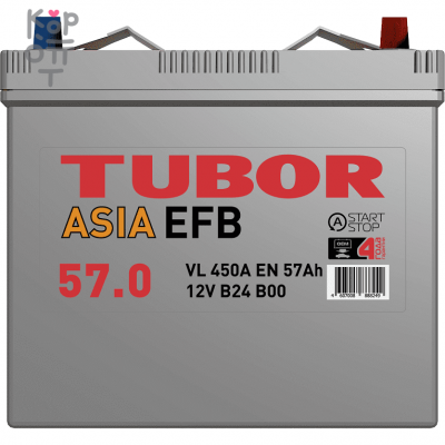 Аккумулятор TUBOR ASIA EFB 6СТ-57.0 VL B00, 57A, B24 ( L )