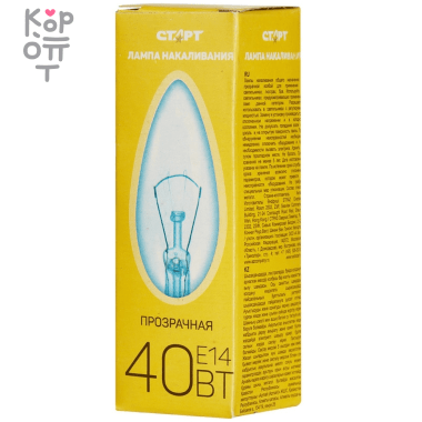 Лампа накаливания СТАРТ ДС 40Вт Е14, прозрачная — Корейские товары для всей семьи(КорОпт)