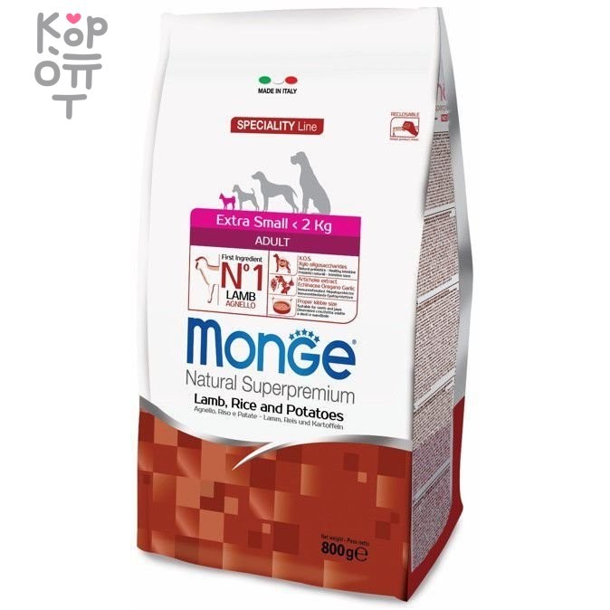Monge Dog Speciality Extra Small корм для взрослых собак миниатюрных пород ягненок с рисом и картофелем 800г, купить с доставкой на дом фото 1 — Корейские товары для всей семьи(КорОпт)