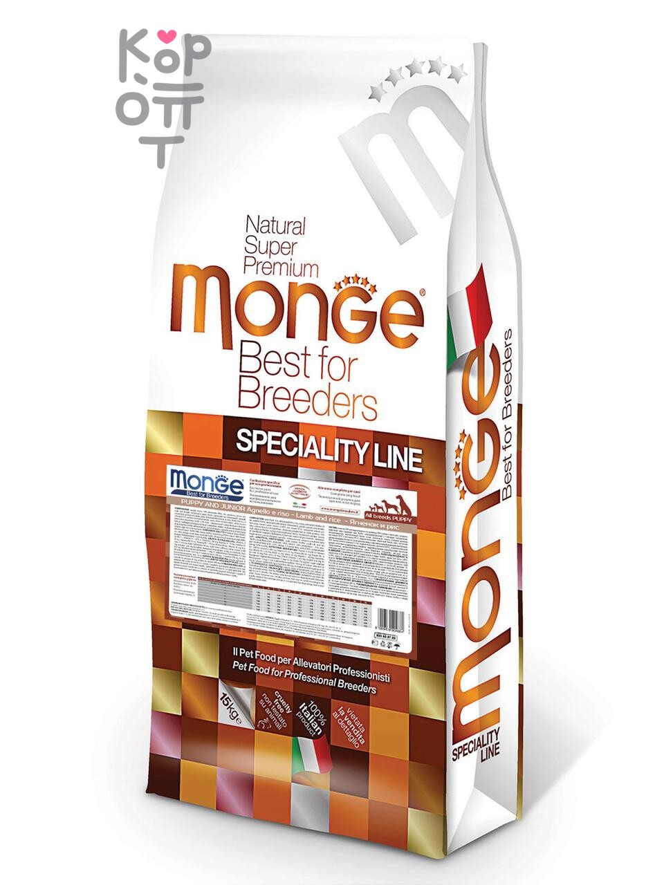 Сухой корм Monge Dog PFB Speciality Puppy&Junior 30/18 для щенков всех пород с ягненком и рисом 15кг.