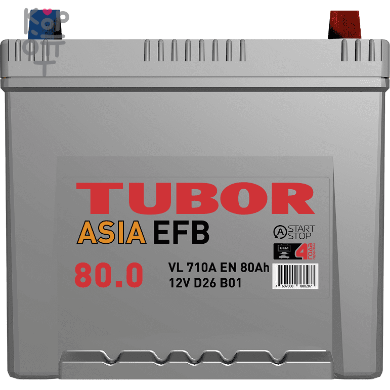 Аккумулятор TUBOR ASIA EFB 6СТ-80.0 VL B01, 80A, D26 ( L )