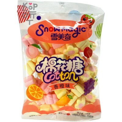 Маршмеллоу Snowmagic Ассорти вкусов Клубники, Персика, Винограда, Манго и Апельсина, оранжевая упаковка, 138гр.