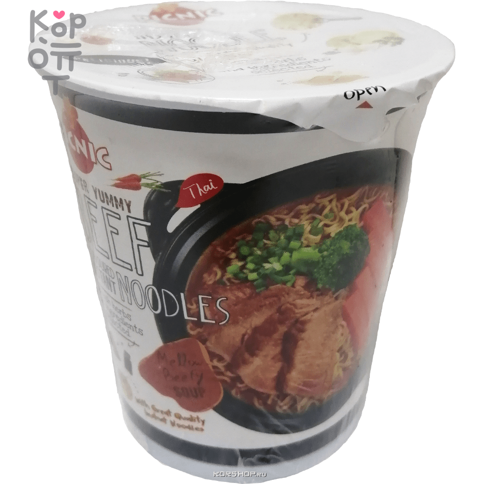 Лапша сублимированная Picnic Beef Noodles со вкусом говядины, 60гр.,  стакан, 12 упаковок в Коробке по цене 1 220 руб. в интернет магазине  Корейские товары для всей семьи(КорОпт)