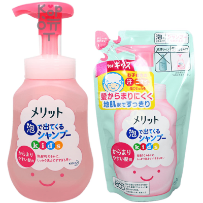 KAO Merit Bubble Kids Shampoo - Мягкий шампунь-пенка без силикона, с ароматом персика, не спутывает волосы