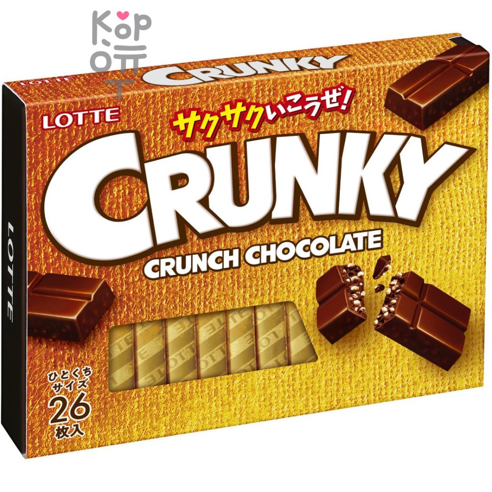 LOTTE Crunky Excellent - Шоколад Кранки хрустящий Экселент, набор 3,75гр.*26шт., 97,5гр.