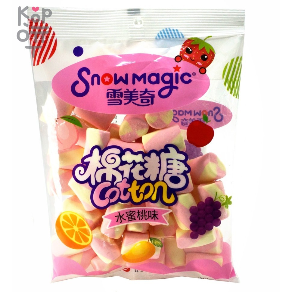Маршмеллоу Snowmagic Ассорти вкусов Клубники, Персика, Винограда, Манго и Апельсина, розовая упаковка, 138гр.