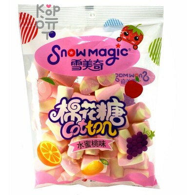 Маршмеллоу Snowmagic Ассорти вкусов Клубники, Персика, Винограда, Манго и Апельсина, розовая упаковка, 138гр.
