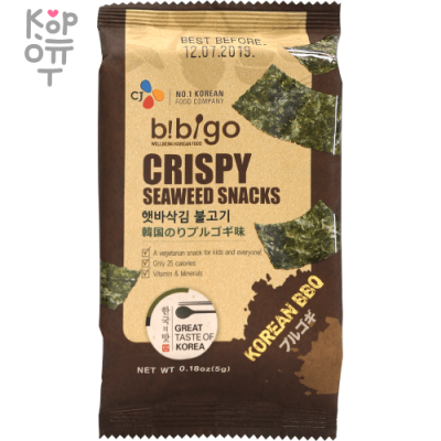 CJ Bibigo Crispy Seaweed Snacks Barbeque Flavor - Хрустящая морская капуста со вкусом барбекю, 5 г