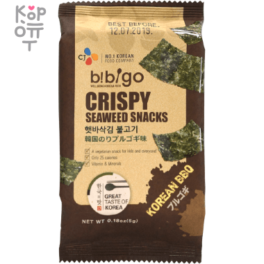 CJ Bibigo Crispy Seaweed Snacks Barbeque Flavor - Хрустящая морская капуста со вкусом барбекю 5гр. — Корейские товары для всей семьи(КорОпт)