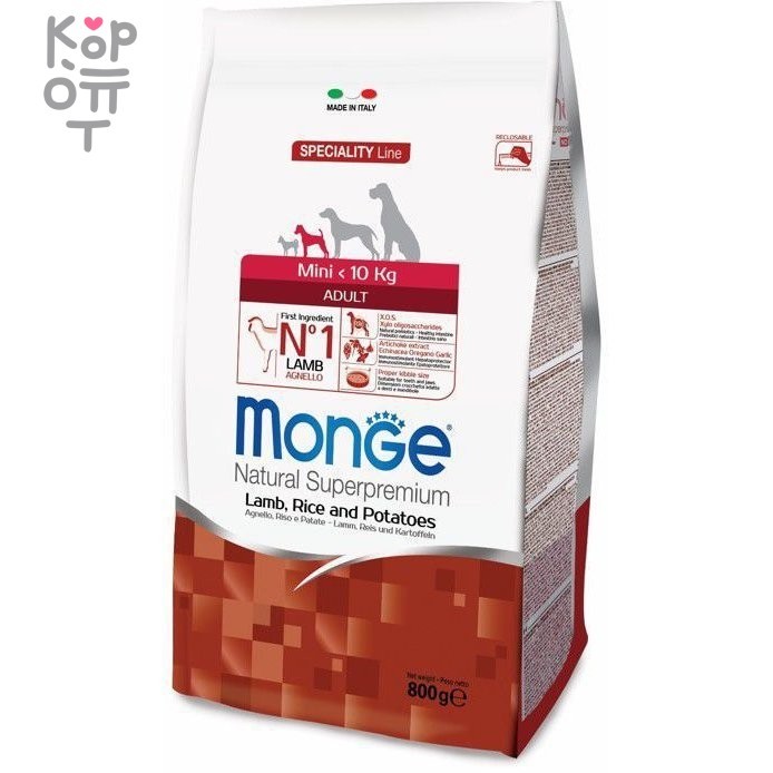 Monge Dog Speciality Mini корм для взрослых собак мелких пород ягненок с рисом и картофелем 800г, купить с доставкой на дом фото 1 &mdash; Корейские товары для всей семьи(КорОпт)