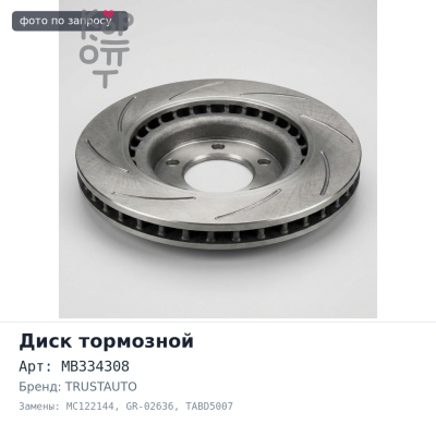 Диск тормозной MB334308, MC122144 GR-02636 / TABD5007 CANTER FB511, FE517, FE537, FE637 передний TRUSTAUTO