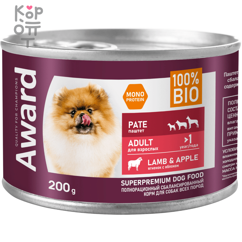 AWARD Влажный корм Паштет для взрослых собак 200гр., купить с доставкой на дом фото 1 — Корейские товары для всей семьи(КорОпт)