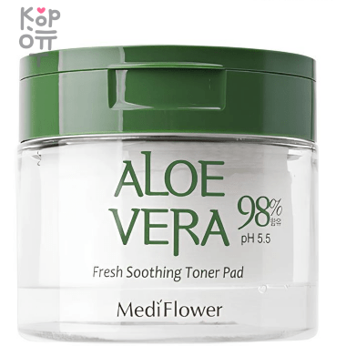 Medi Flower Aloe Vera Fresh 98% pH5.5 Soothing Toner Pad - Успокаивающие тонер-пэды для лица с экстрактом Алоэ 60шт.  &mdash; Корейские товары для всей семьи(КорОпт)