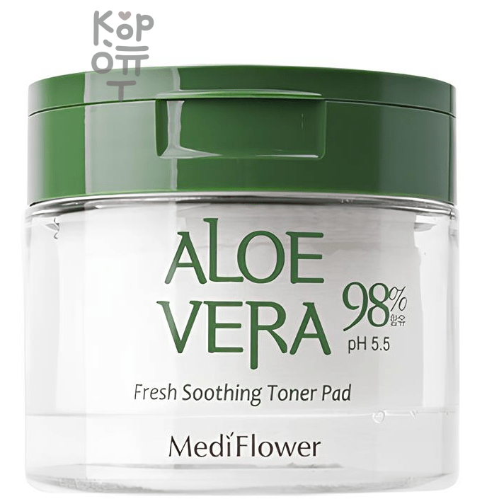 Medi Flower Aloe Vera Fresh 98% pH5.5 Soothing Toner Pad - Успокаивающие тонер-пэды для лица с экстрактом Алоэ 60шт. 