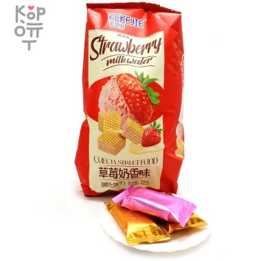 Kekejie waffles - Хрустящие вафли со вкусом Клубники, 300гр. &mdash; Корейские товары для всей семьи(КорОпт)