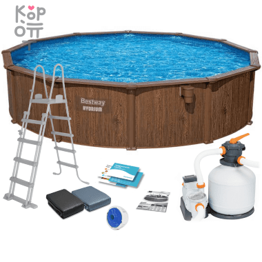 Каркасный бассейн со стальными стенками Bestway Hydrium Frame Pool модель 561CU, 490х130см(21490л.), фильтрующий насос, лестница в комплекте — Корейские товары для всей семьи(КорОпт)