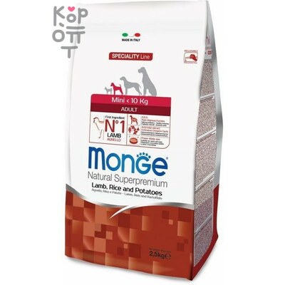 Monge Dog Speciality Mini корм для взрослых собак мелких пород ягненок с рисом и картофелем 2,5кг.