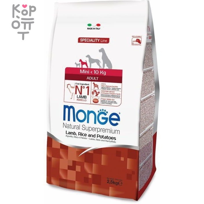 Monge Dog Speciality Mini корм для взрослых собак мелких пород ягненок с рисом и картофелем 2,5 кг