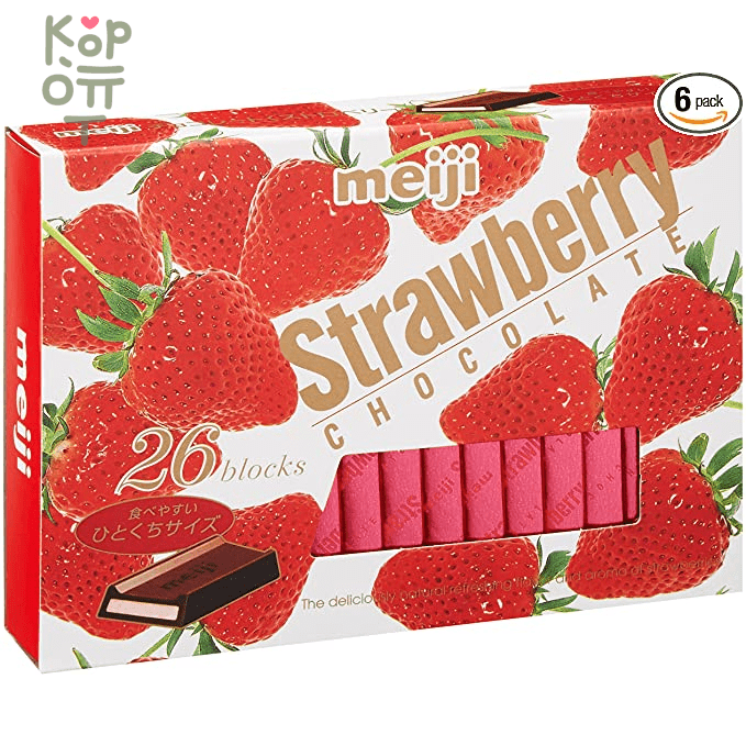 Meiji Matcha Strawberry BOX - Шоколадное ассорти с отборной клубникой завернутой в нежный молочный шоколад, 120гр.