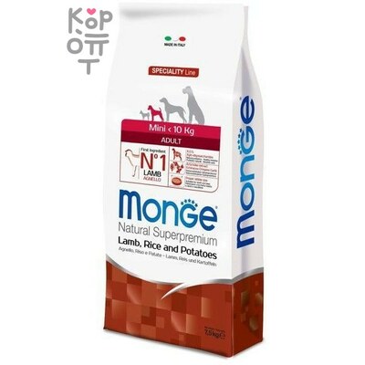 Monge Dog Speciality Mini корм для взрослых собак мелких пород ягненок с рисом и картофелем 7,5кг.
