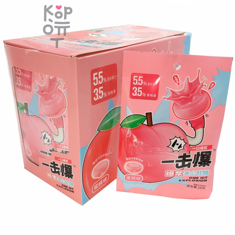 Жевательные конфеты One Hit Explosion Fruit Jelly с натуральным соком и вкусом Персика