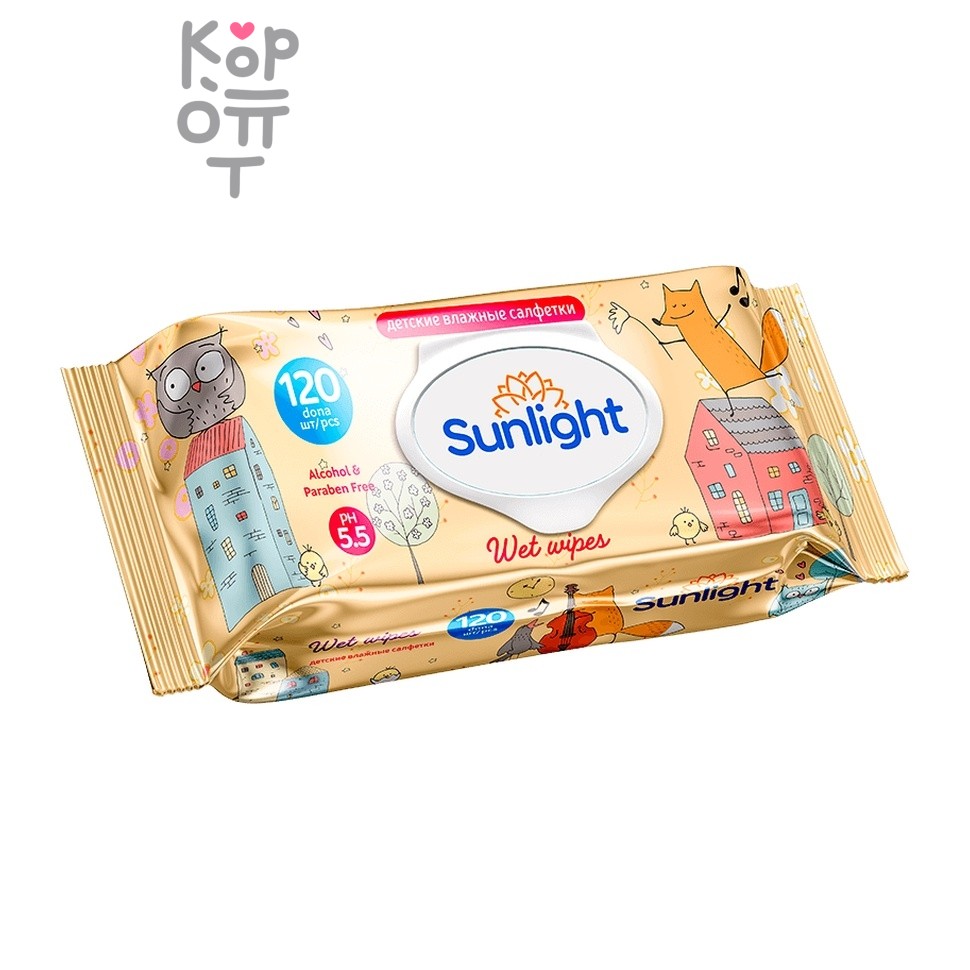 SUNLIGHT BABY ECO — влажные салфетки Лиса, 120 шт