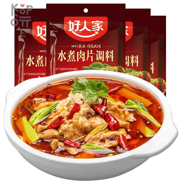 Haorenjia Boiled Pork with Chilli Sauce - Пряная приправа Ломтики вареной свинины для Сычуаньской острой отварной рыбы и говядины, 100гр., купить с доставкой на дом фото 1 — Корейские товары для всей семьи(КорОпт)