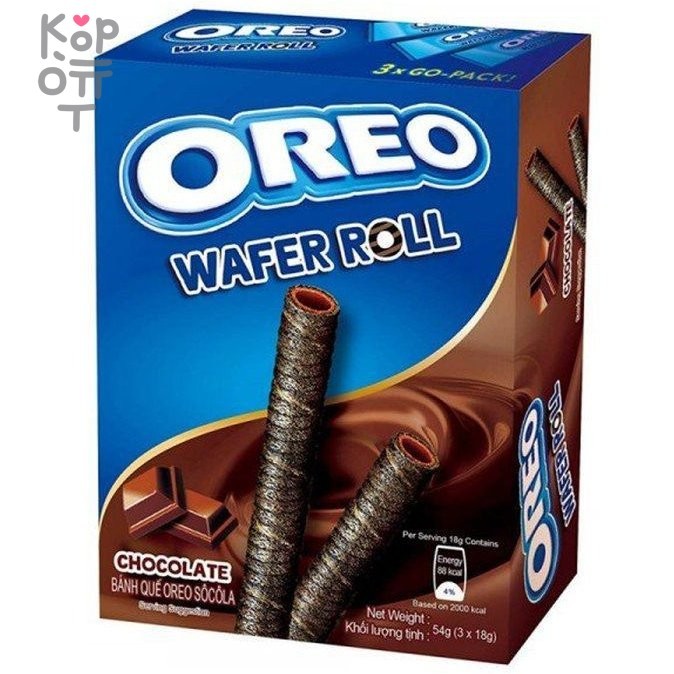 Вафельные трубочки Wafer Roll Chocolate, Oreo, 54гр., купить с доставкой на дом фото 1 &mdash; Корейские товары для всей семьи(КорОпт)