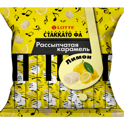 Lotte Рассыпчатая карамель «СТАККАТО - ФА» с ароматом лимона, 1 кг Конфеты Lotte Рассыпчатая карамель «СТАККАТО — сладость для выбора по вкусу и формату; в товаре выделяется: кокос. В КорОпт можно подобрать свежие приходы азиатских продуктов с хорошим остаточным сроком годности и собрать заявку по вкусам для ассортимента.